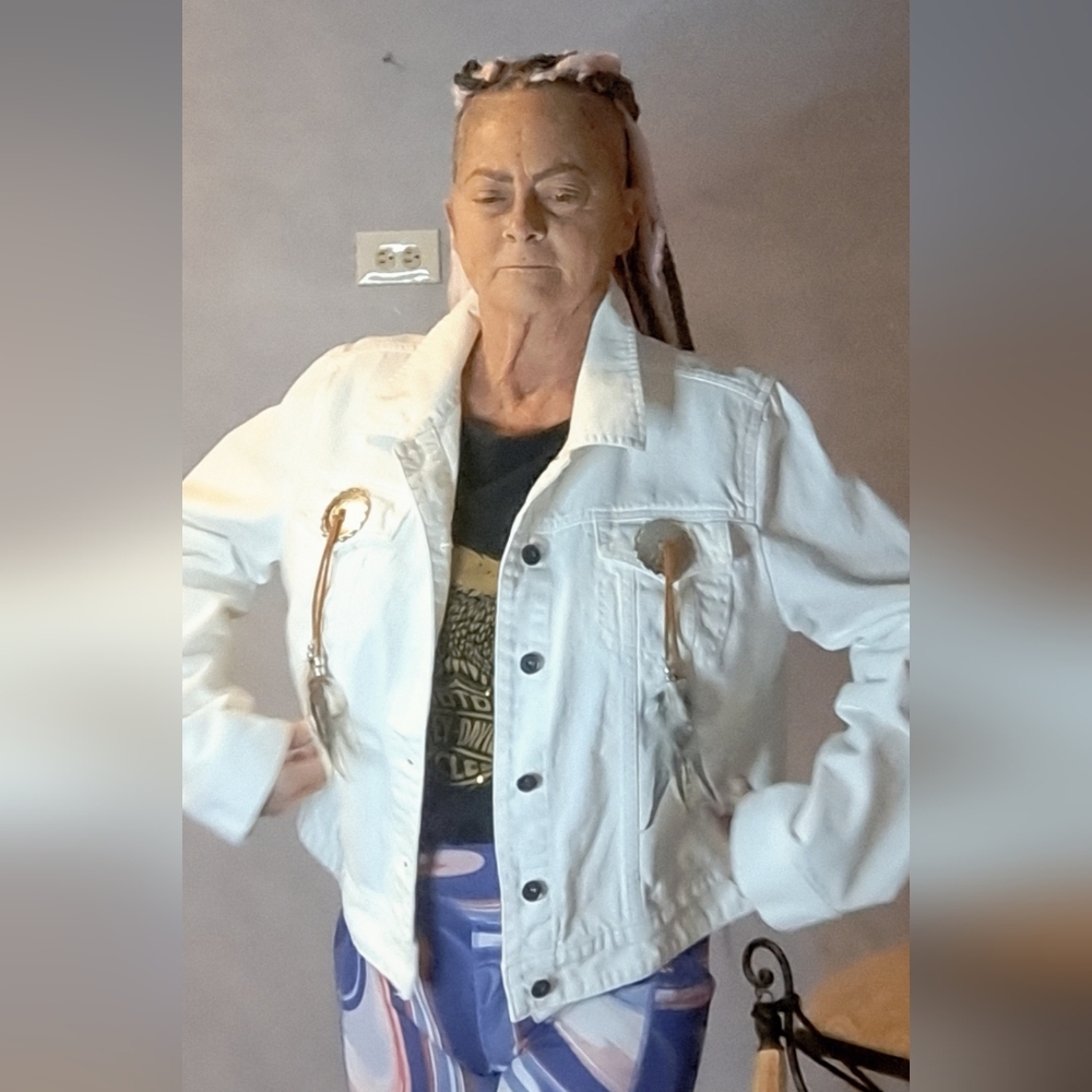 White Beaded Women's Jean Jacket - Picture 9 of 13